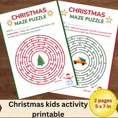 Christmas Maze Puzzle for Kids | 5x7 Printable Game | Holiday Activity