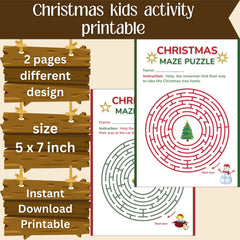 Christmas Maze Puzzle for Kids | 5x7 Printable Game | Holiday Activity