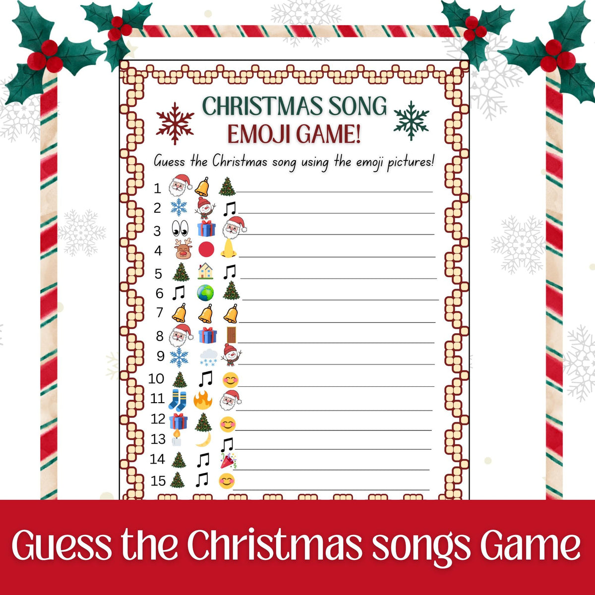 Christmas Song Emoji Game Printable | Guess the Christmas Songs |A4 SIZE | Instant Download
