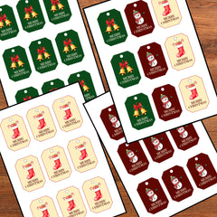 Printable Christmas Gift Tags | Bells, Snowman, Stocking (Digital Download)