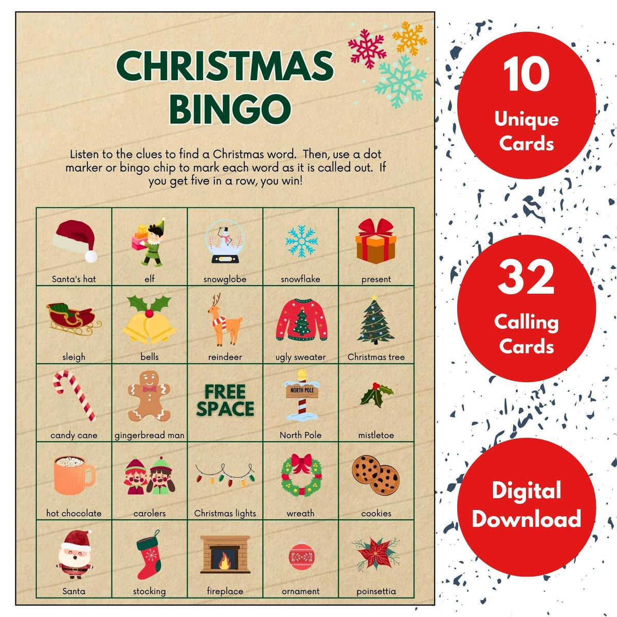 Christmas Bingo Game Printable | Holiday Party Game for Kids & Classroom | Instant Download