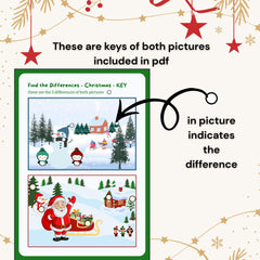 Christmas Find the Difference Printable | 2 Pages + Answer Key | Kids Holiday Activity
