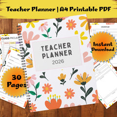 2026 Teacher Planner Printable | Floral Lesson Plans, Attendance (PDF)