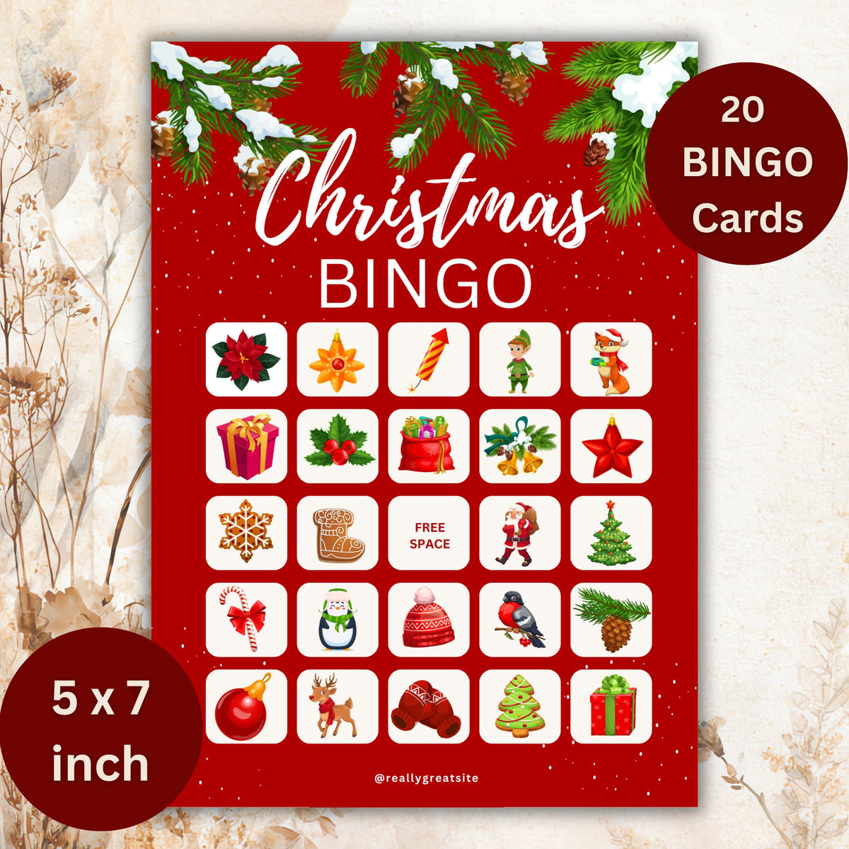Christmas Bingo Game Printable | Calling Cards + Tokens  A4 size  | 20 BINGO Cards 5 x 7 inch| Instant Download