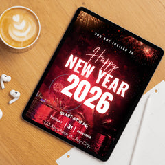 2026 Happy New Year Animated Video Invite | Red & Black Fireworks | Mobile Invite