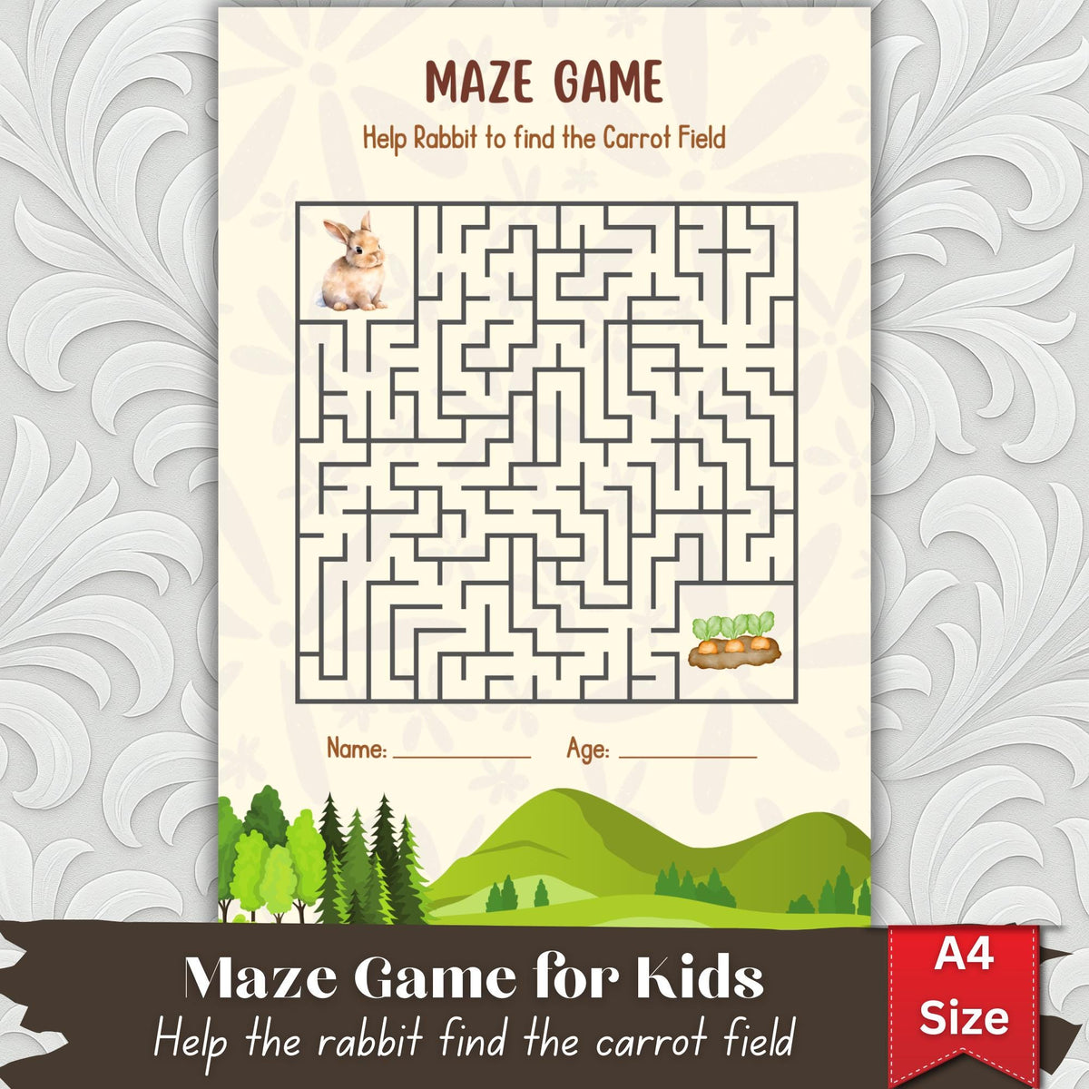 Easter Rabbit Maze Game | Printable Kids Activity (PDF)| A4 Size |Instant download