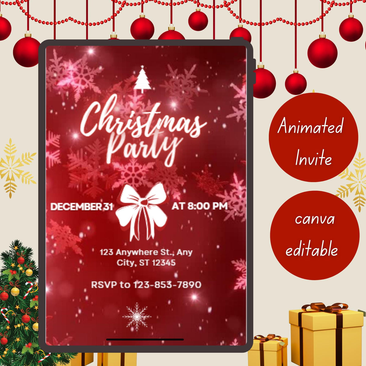 Merry Christmas Digital Invite | Editable Canva Christmas Reel | Holiday Promo Video | Instagram Story & Reels
