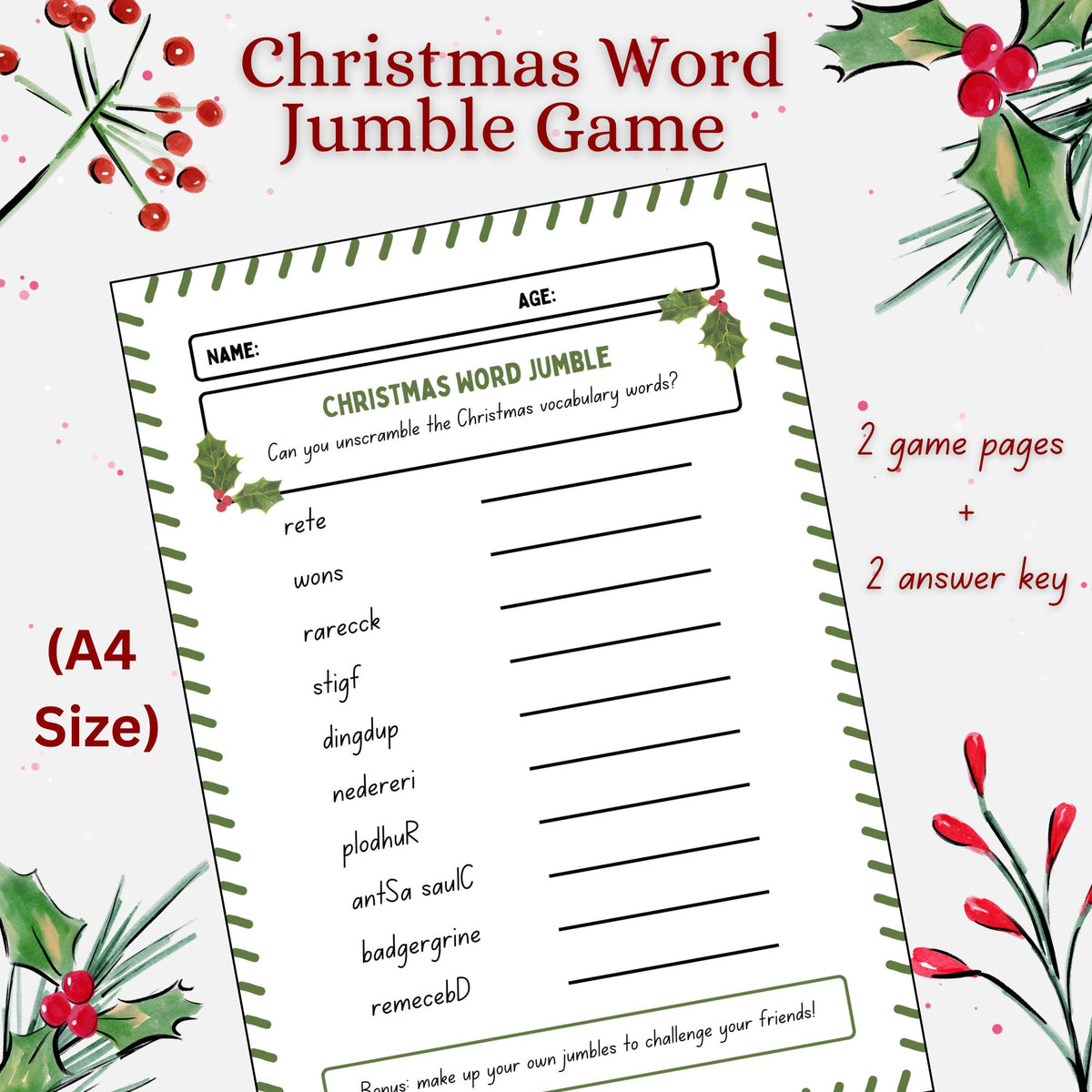Christmas Word Jumble Game | Holiday Family Activity (PDF)