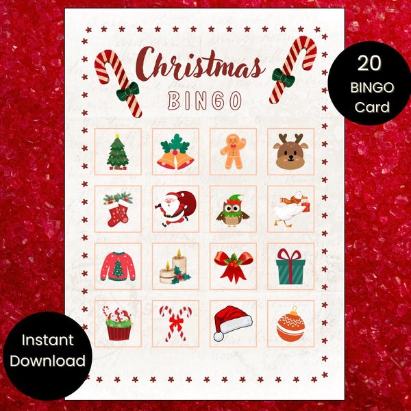 Christmas Bingo Game | 20 Holiday Bingo Cards for Kids (Instant Download)