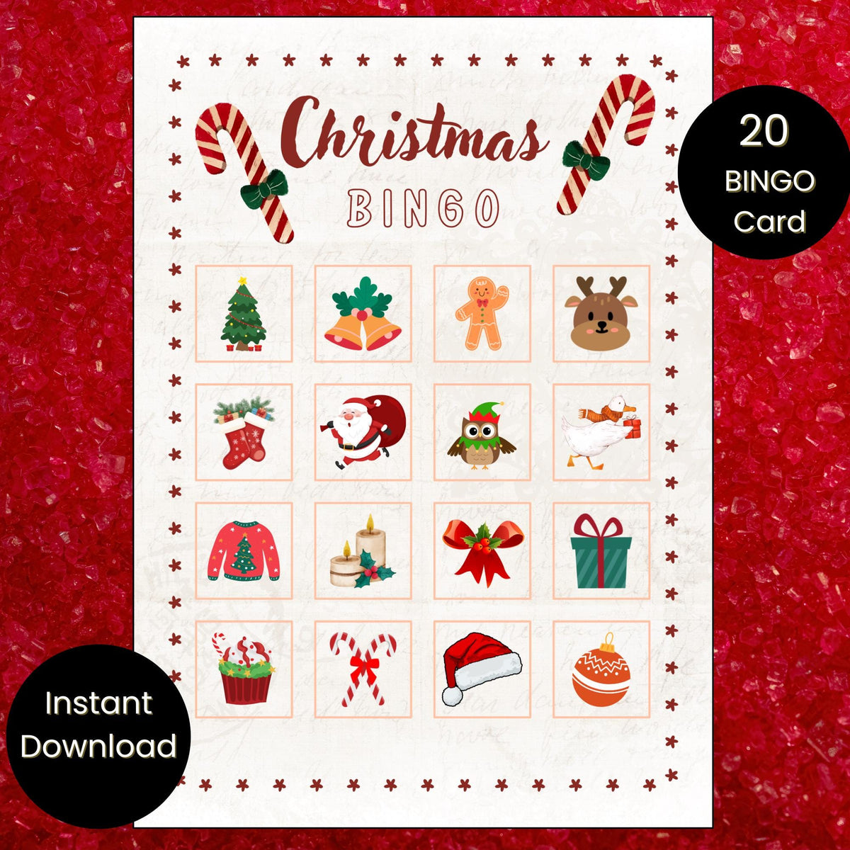 Christmas Bingo Game | 20 Holiday Bingo Cards for Kids (Instant Download)