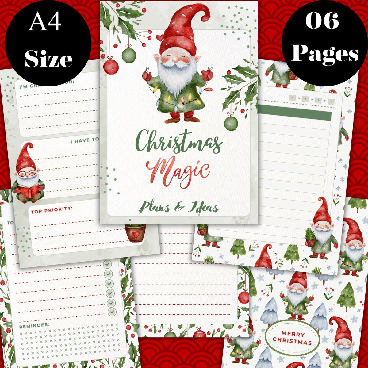 Christmas Planner Printable | 6 Pages|  A4 Size Christmas Organizer | Holiday Productivity Sheets| Instant Download