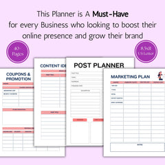 Social Media Planner Printable | Content Calendar, Marketing & Business (PDF Download, 40+ Pages)