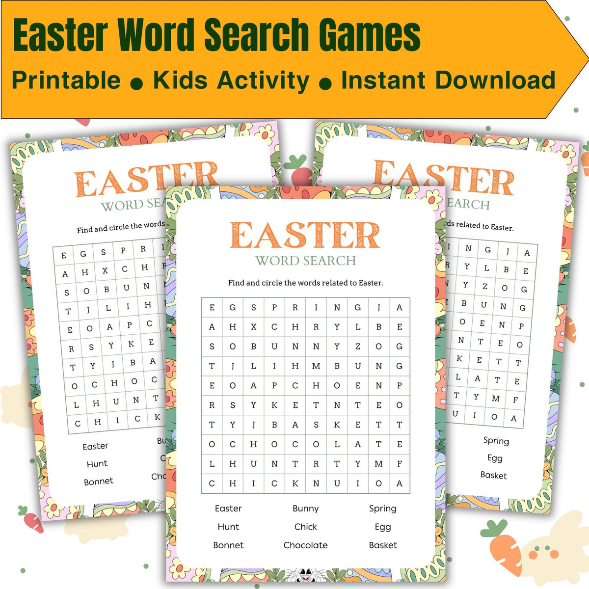 Easter Word Search Printable, Kids Spring Activity, Classroom Game (PDF Download)
