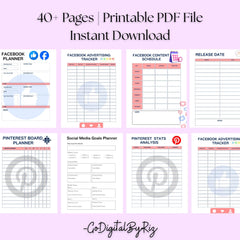 Social Media Planner Printable | Content Calendar, Marketing & Business (PDF Download, 40+ Pages)