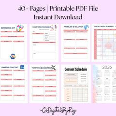 Social Media Planner Printable | Content Calendar, Marketing & Business (PDF Download, 40+ Pages)