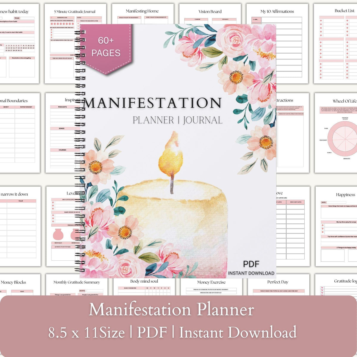 Manifestation Planner 60-Page | Law of Attraction Workbook | Undated Planner | Goodnotes | Daily Life | Instant Download