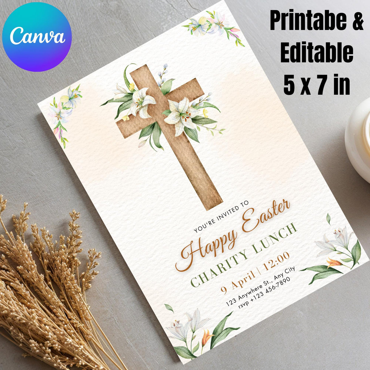 Easter Charity Lunch Invitation Template – Canva Editable  5x7 inch Printable | Instant Download