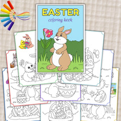 Bunny Easter Coloring Book, Kids Activity Pages, Preschool Activity (A4, Digital Download)
