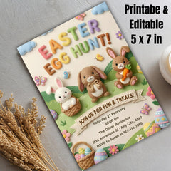 Easter Egg Hunt Invitation Canva Template | Editable 5x7 Printable Kids Easter Party Invite