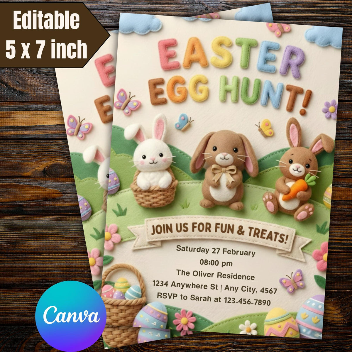 Easter Egg Hunt Invitation Canva Template | Editable 5x7 Printable Kids Easter Party Invite