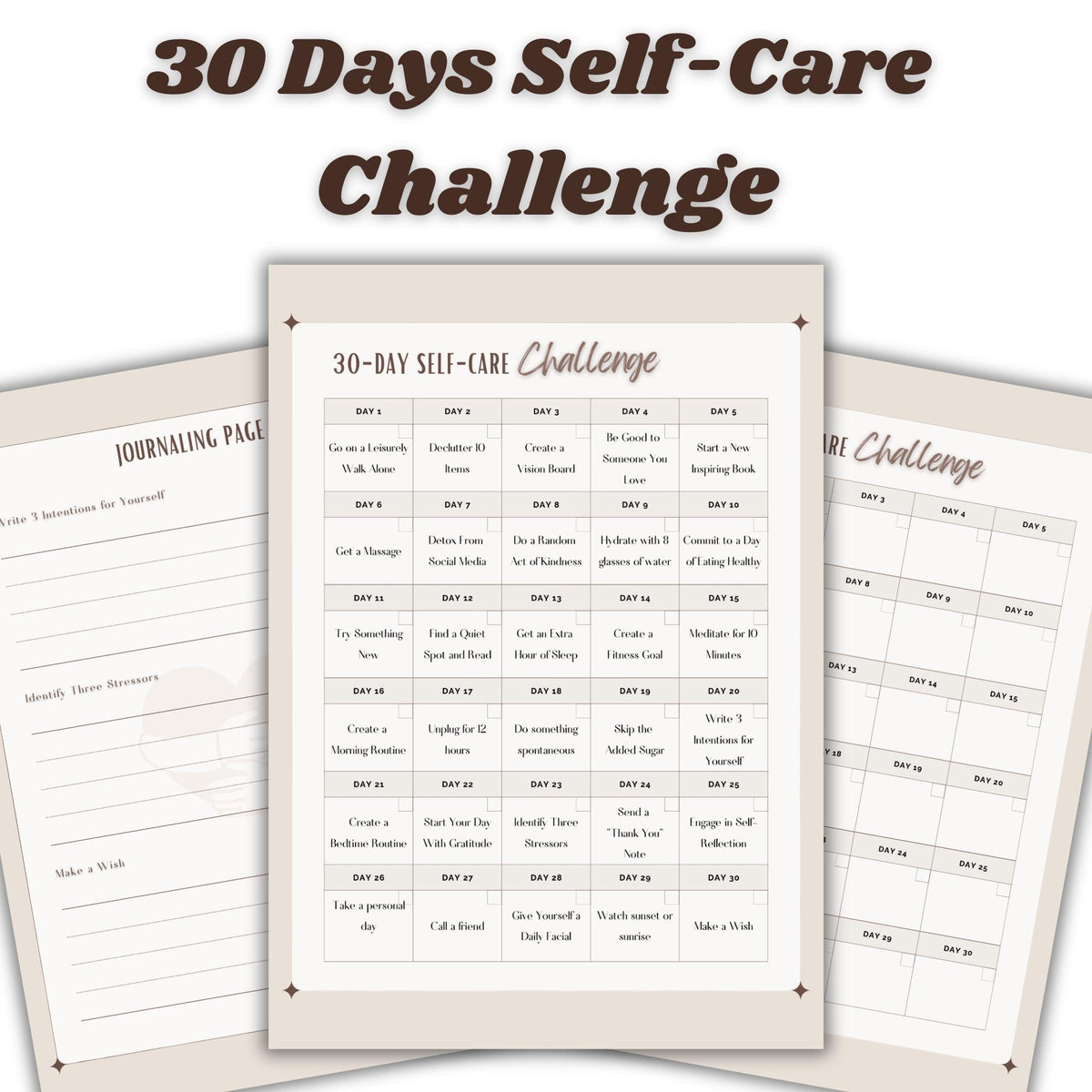 30-Day Self-Care Challenge Printable | Wellness Journal (A4 Digital Download)