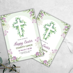 Easter Charity Lunch Invitation Template – Editable Canva 5x7 Printable| Church Fundraiser Invite