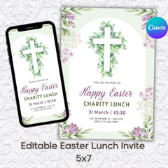 Easter Charity Lunch Invitation Template – Editable Canva 5x7 Printable| Church Fundraiser Invite