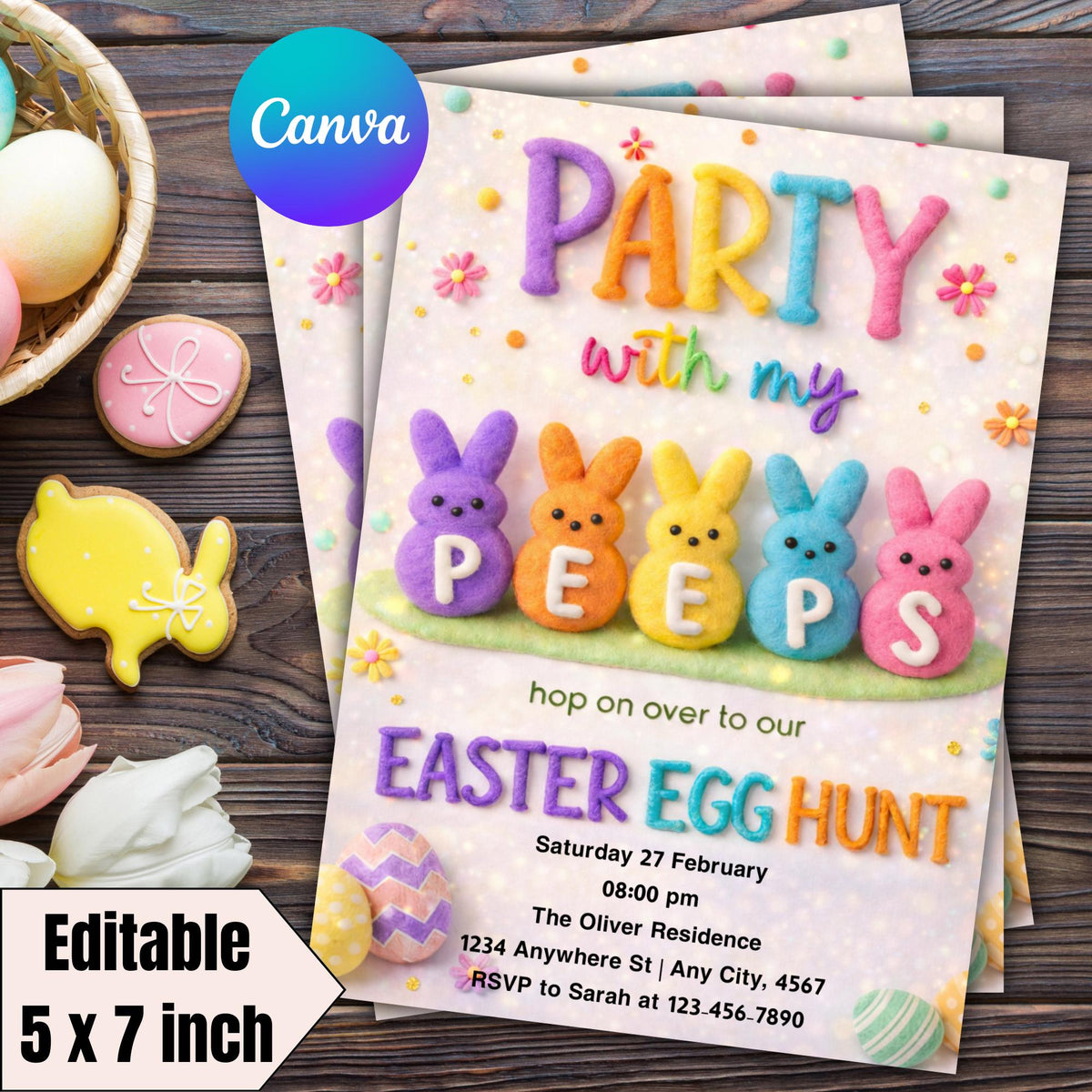 Easter Egg Hunt Invitation Template | Editable Canva 5x7 Printable Easter Party Invite