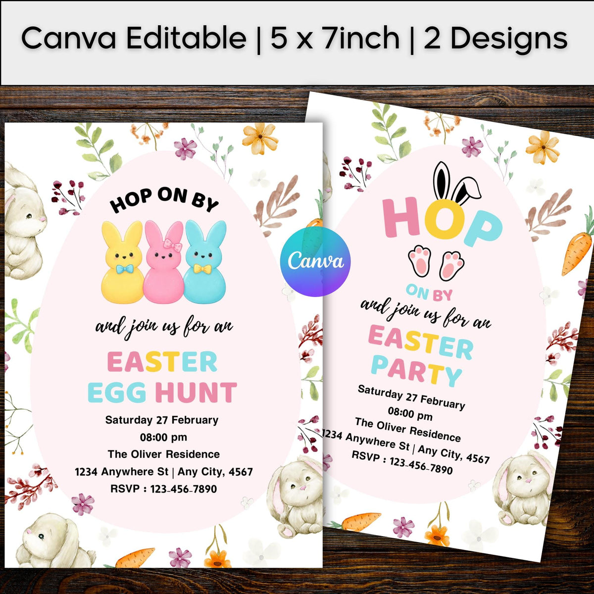 Easter Egg Hunt Invitation Template Set | 2 Editable Canva Designs 5x7 Printable Easter Invite