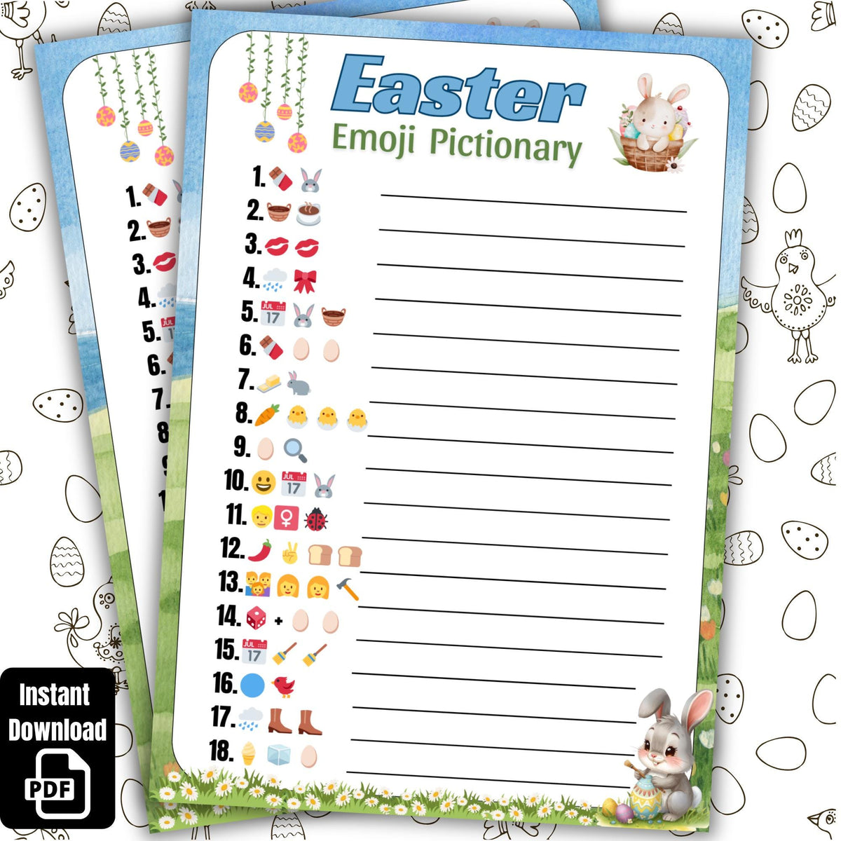 Easter Emoji Pictionary Game | Printable Easter Activities for Kids & Adults | Classroom Activity, Instant Download