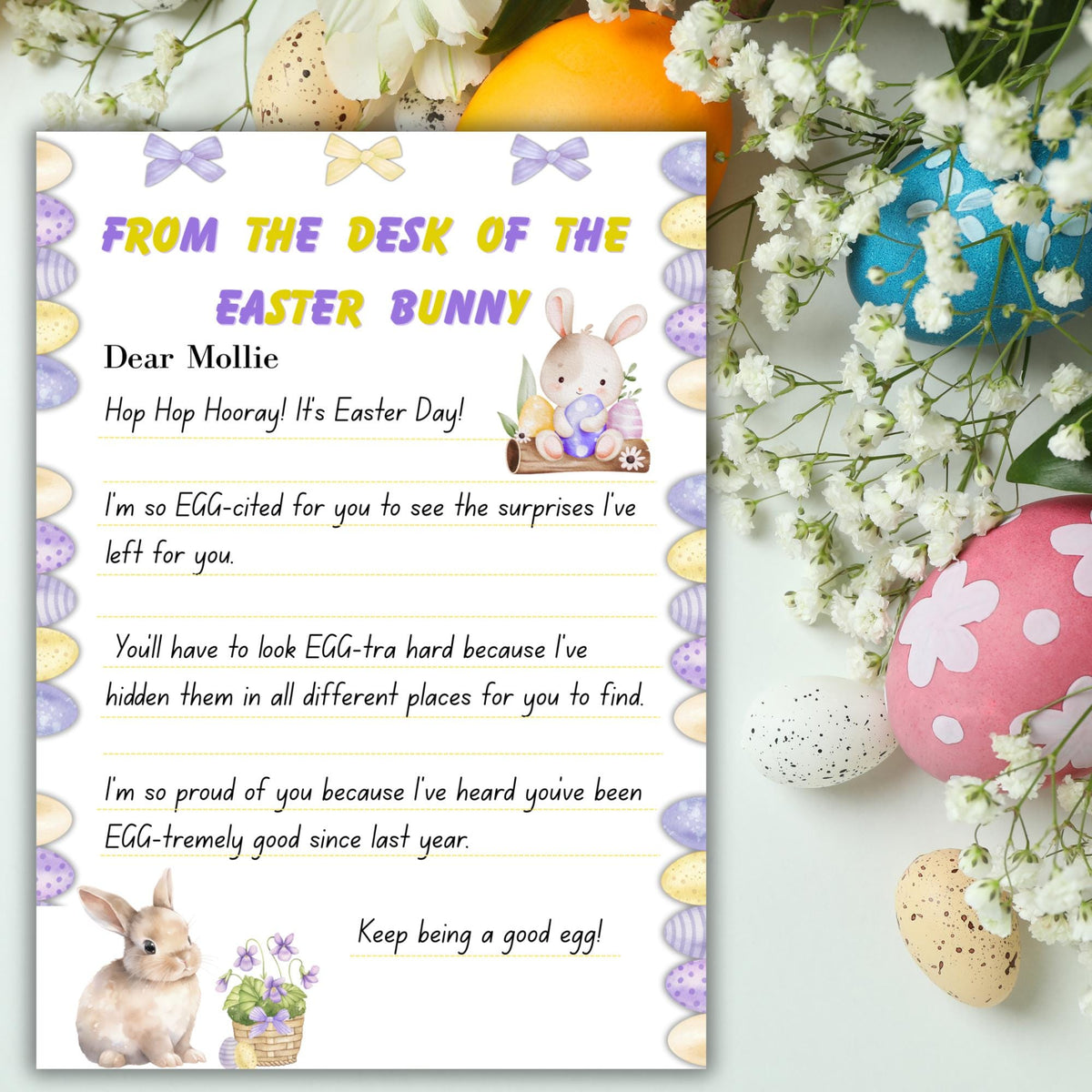 Easter Bunny Letter for Kids | Personalized Surprise Note (A4 & 5x7 Digital Download)