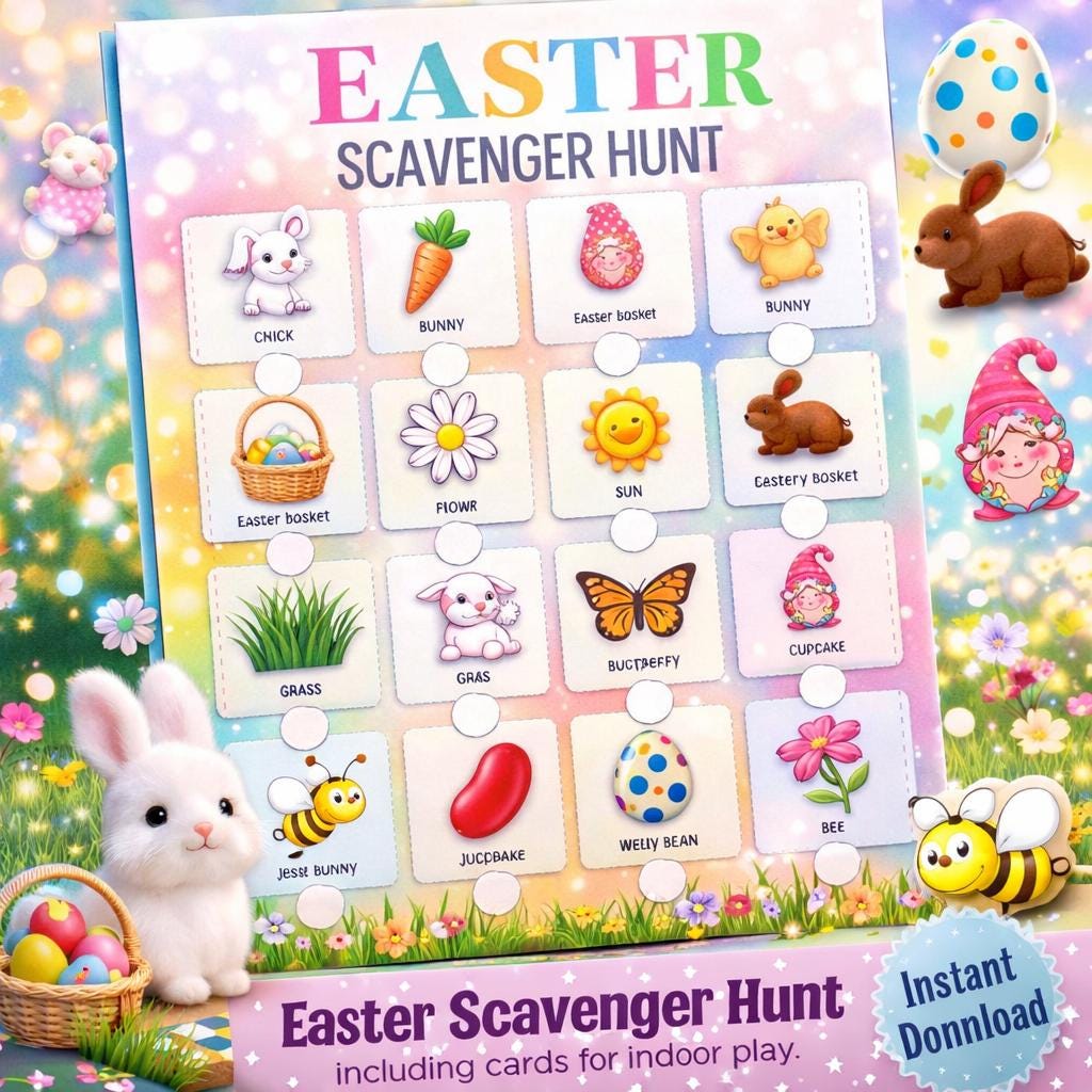 Easter Scavenger Hunt Printable | Indoor Family Game, Kids & Teens Activity, Instant Download PDF