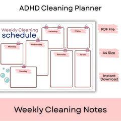 ADHD Cleaning Checklist Planner Printable  | Daily Weekly Monthly Cleaning Schedule PDF