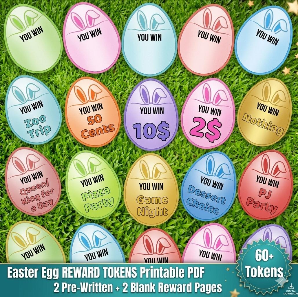Easter Egg Hunt Reward Tokens | Printable Game for Kids (PDF Download)