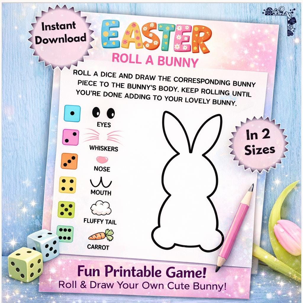 Roll a Bunny Easter Game | Fun Family Easter Activity (Instant Download)