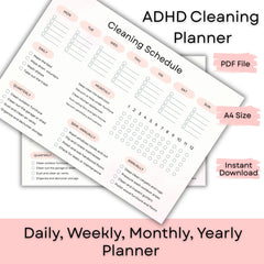 ADHD Cleaning Checklist Planner Printable  | Daily Weekly Monthly Cleaning Schedule PDF