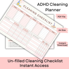 ADHD Cleaning Checklist Planner Printable  | Daily Weekly Monthly Cleaning Schedule PDF