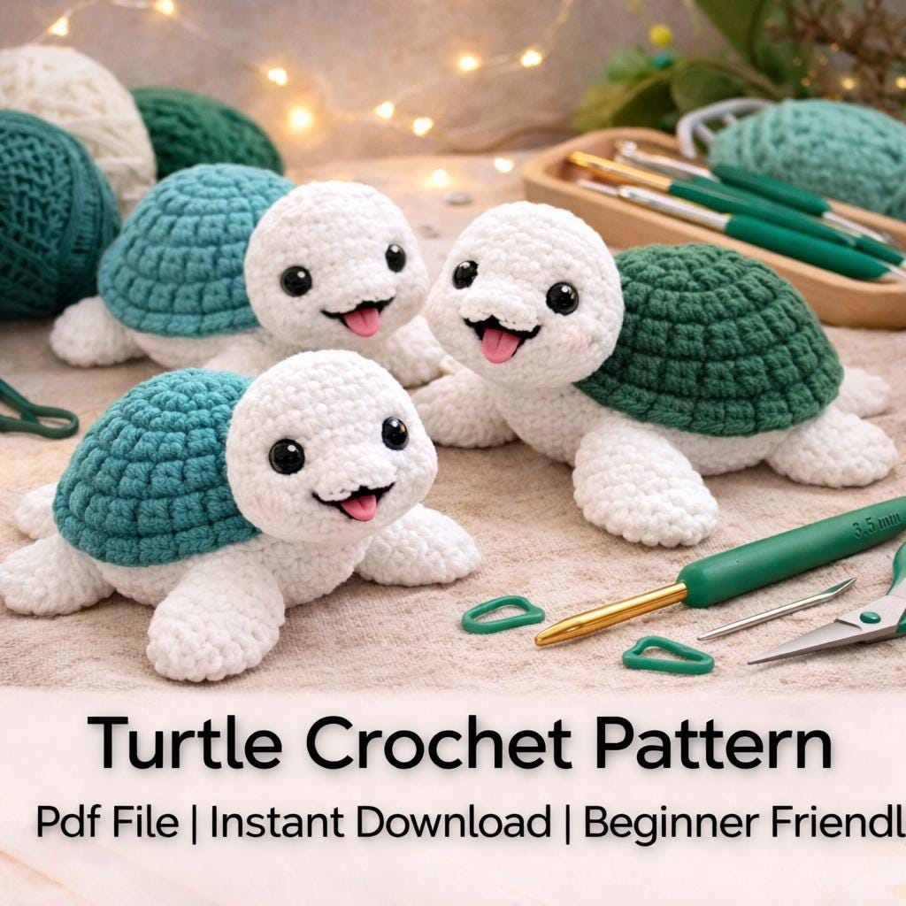 Turtle Crochet Pattern PDF | Beginner Amigurumi Turtle Tutorial | Easy Digital Download