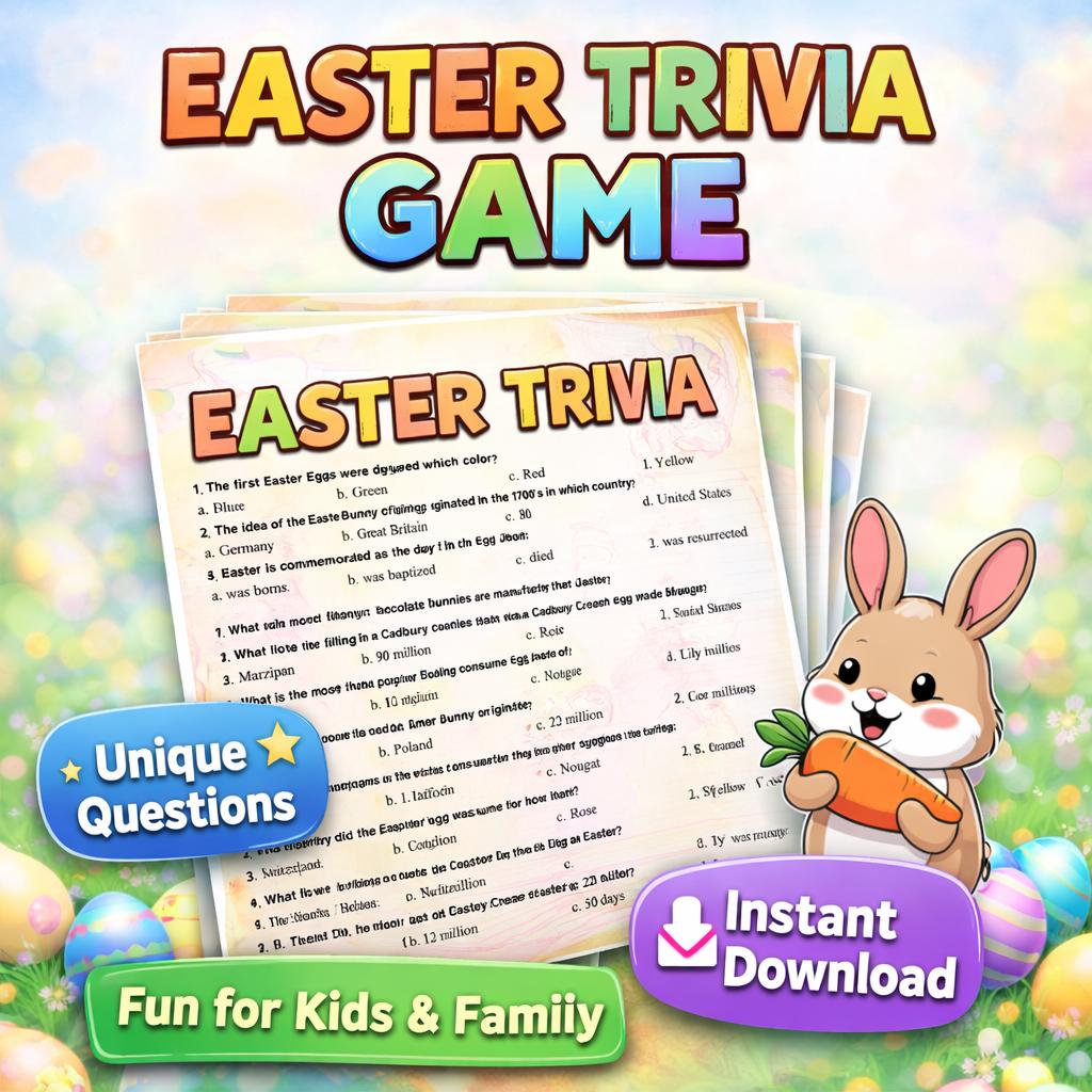 Easter Trivia Game Printable | Fun Holiday Party Game for Kids, Families & Classrooms | Instant Download