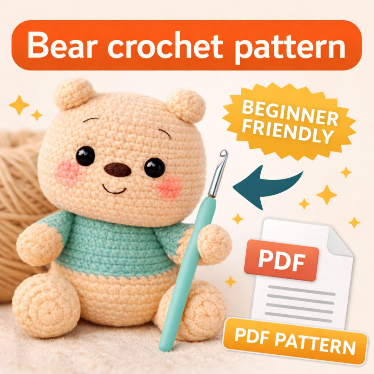 Crochet Bear Pattern PDF  | Beginner Amigurumi Teddy Bear | Easy Plush Toy Instant Download