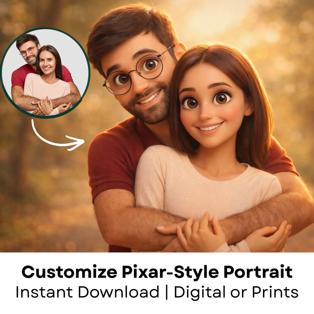 Custom Pixar Style Portrait | Personalized Couple, Family Gift (Digital Download)