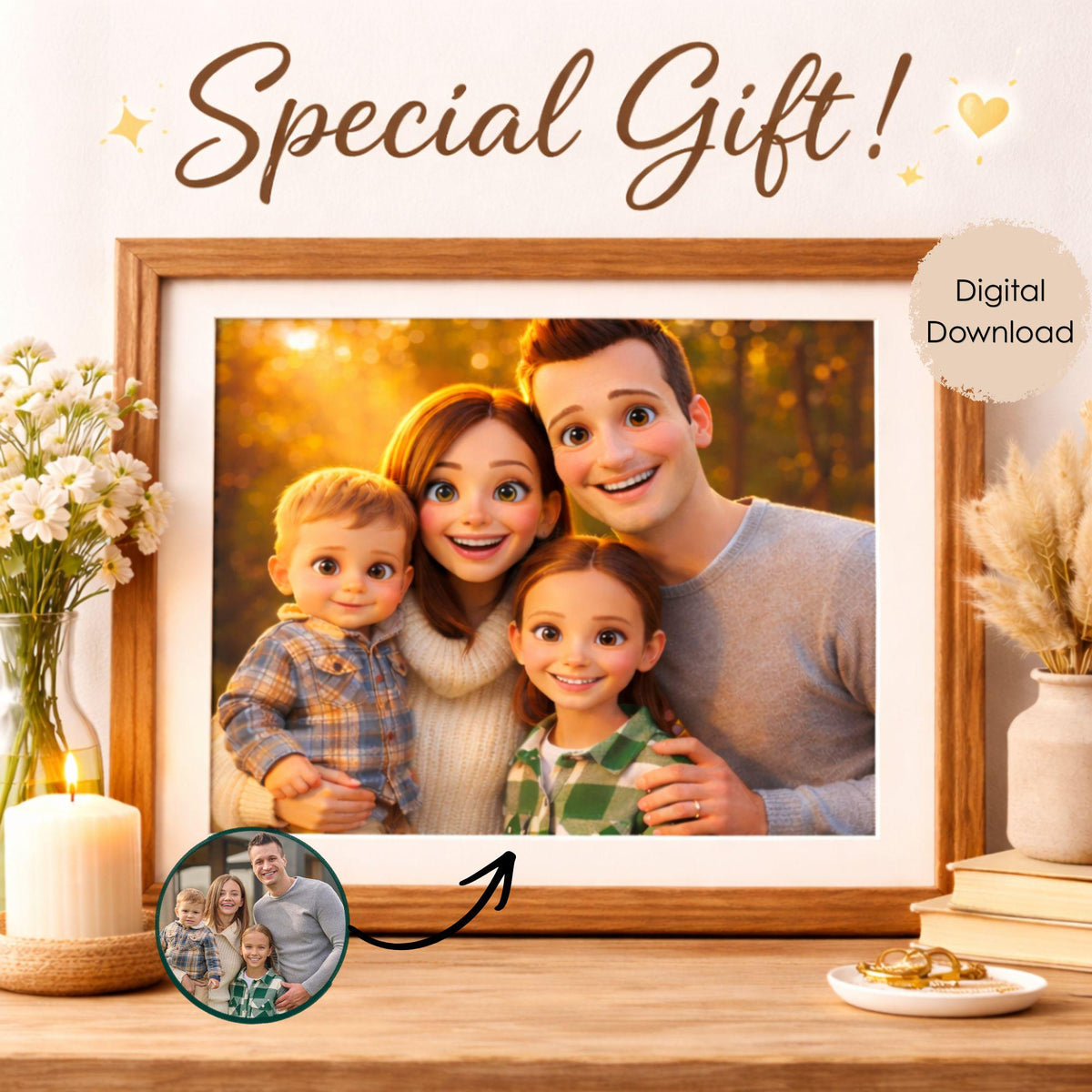 Pixar Style Portrait from Photo , Custom Family & Couple Portrait , Digital 3D Cartoon Artwork Gift