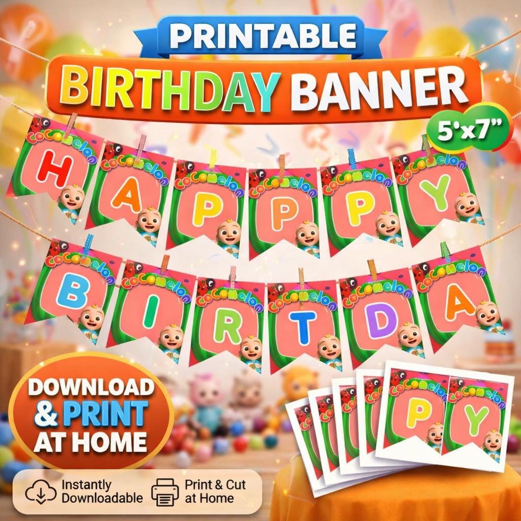Birthday Bunting Banner A-Z | Printable Kids Party Decor (Digital Download)