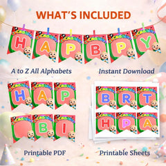 Birthday Bunting Banner A-Z | Printable Kids Party Decor (Digital Download)