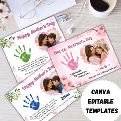 Mothers Day Gift Handprint Craft Printable | Editable Kids Printable Art with Photo | DIY Mom Keepsake Gift Canva Template