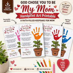 Christian Mother's Day Handprint Craft | God Chose You to Be My Mom Printable | Sunday School Church Activity | Kids Keepsake Gift for Mom