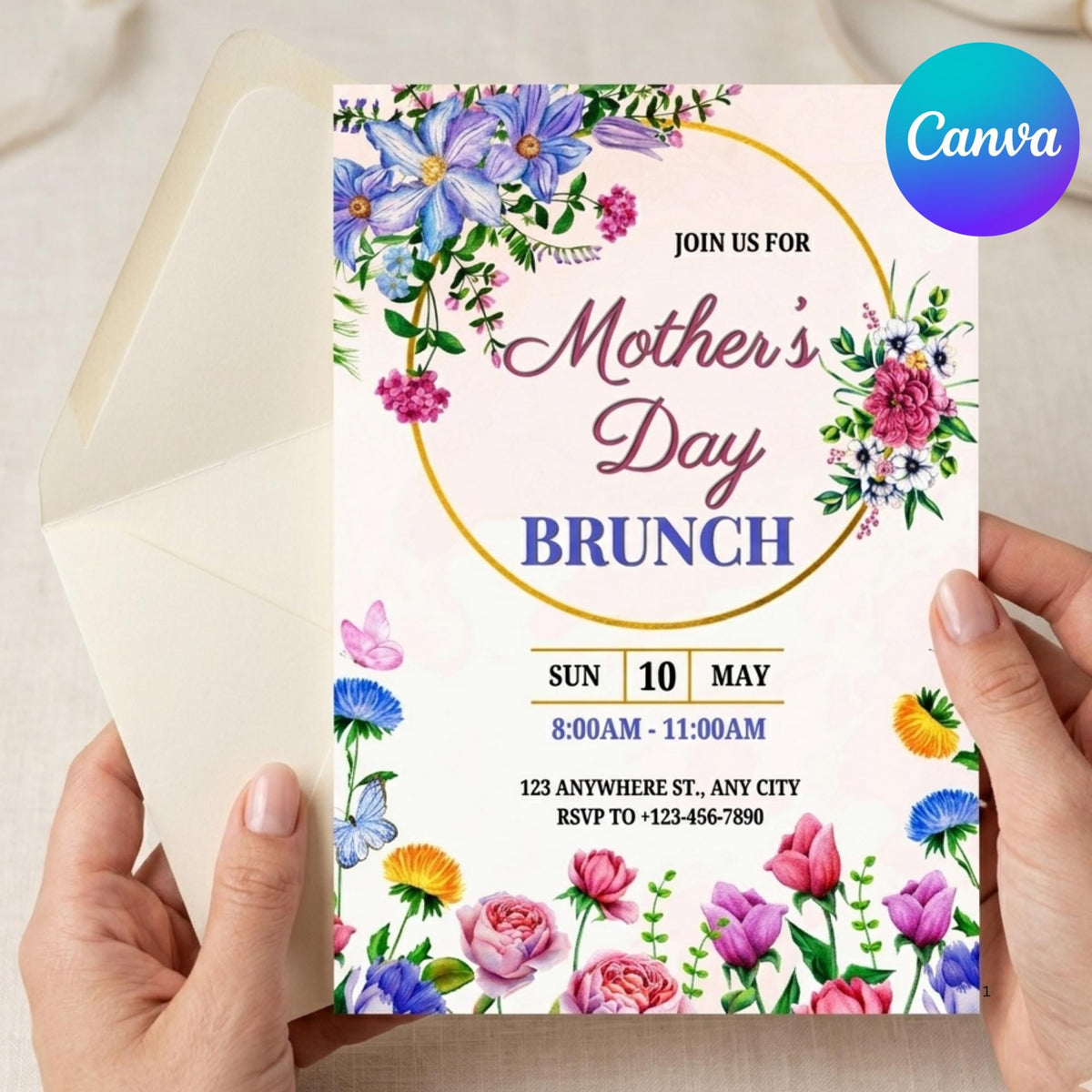 Floral Mother’s Day Brunch Invitation Template | Editable Canva 5x7 Peony Invite | Personalized Digital Mother’s Day Brunch & Bubbly