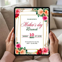 Mother's Day Brunch Invitation | Editable Canva Template | 5x7 Floral Brunch & Bubbly E-Invite | Printable Personalized Peony Garden Party