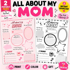 All About Mom Printable | Kids Mother's Day Keepsake Worksheet (Instant Download)