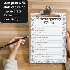 All About My Mom Questionnaire | Mother's Day Kids Activity |  Gift for Mom (Instant Download)